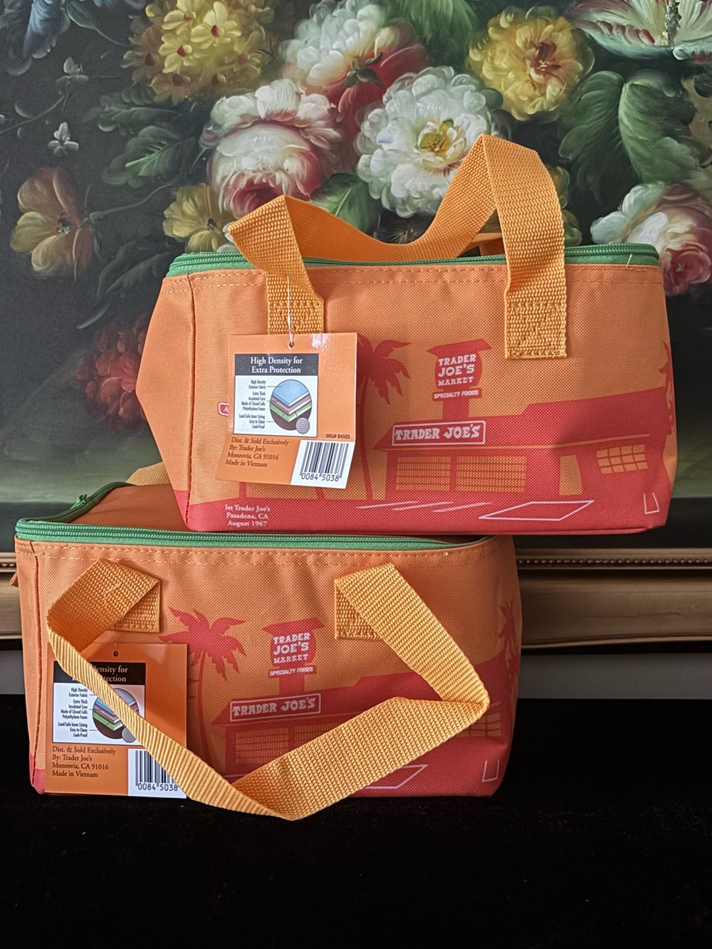 NWT 2 Trader Joe’s Mini Insulated Lunch Cooler Tote Bag Set 1.5 Gallon orange